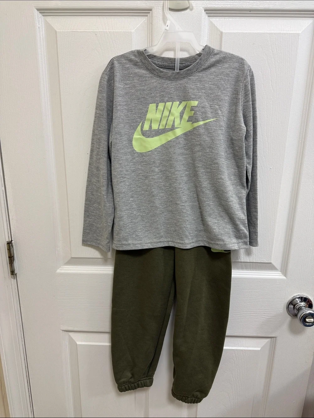 Nike Olive Puffer Vest, Shirt and Jogger Set, Size 5